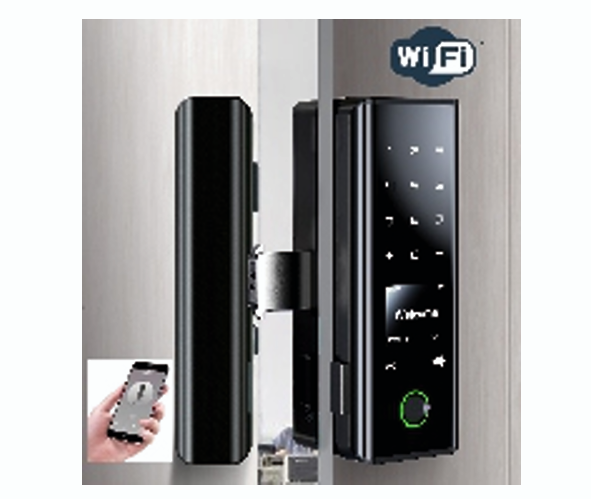 SMART LOCKS-WiFi Series B2 Smart Biometric Wooden  Door Lock With Finger print + RFid +  passcode + mechanical key (Slim Looking  Hook Type latch Lock For Double Door  Type Application Or Slidder Doors Or  30mm Door)