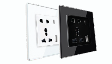 Royal Edge Color Smart Touch Switch-Luxeray 5 Pin Socket + USB Type A & C  18W Fast charging (Bezel Less) - 2M  (0+0+0+1U-BL